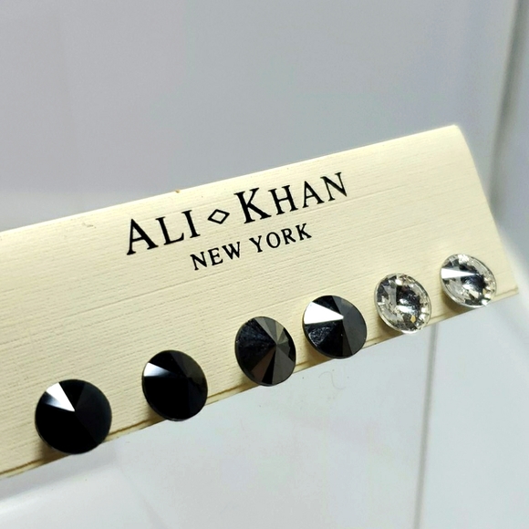 2 /$12 Ali khan 2 PKS of rhinestone trio earrings black, gray, fuschia, red,wine - Picture 3 of 4
